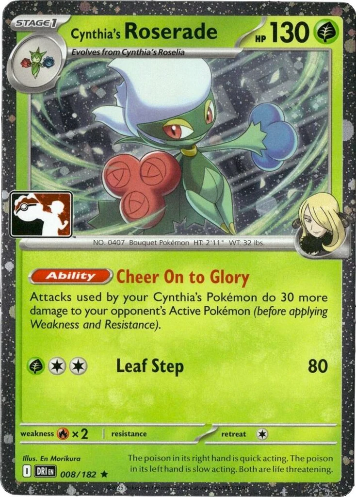 Cynthia's Roserade (Play Pokemon Stamp, Cosmos Holo)
