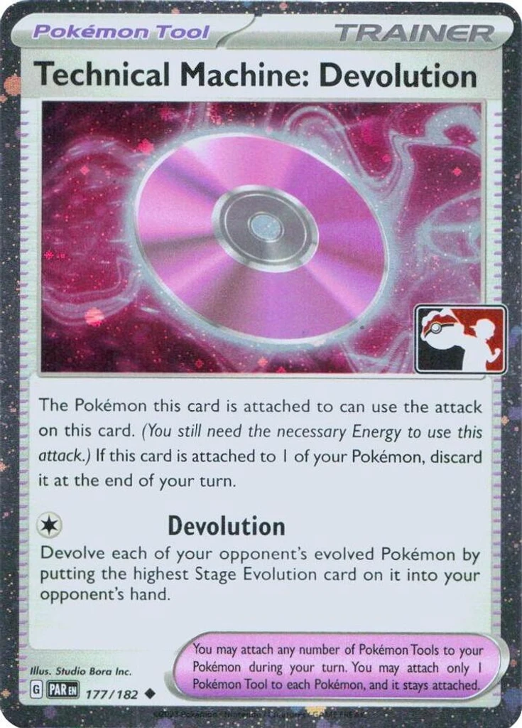 Technical Machine: Devolution (Play Pokemon Stamp, Cosmos Holo)